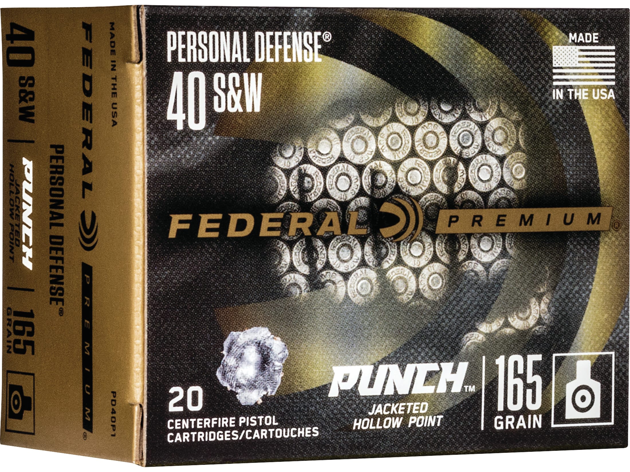 Federal Premium Personal Defense Punch 40 S&W Ammo 165 Grain Jacketed Hollow Point Case of 200 (10 Boxes of 20)