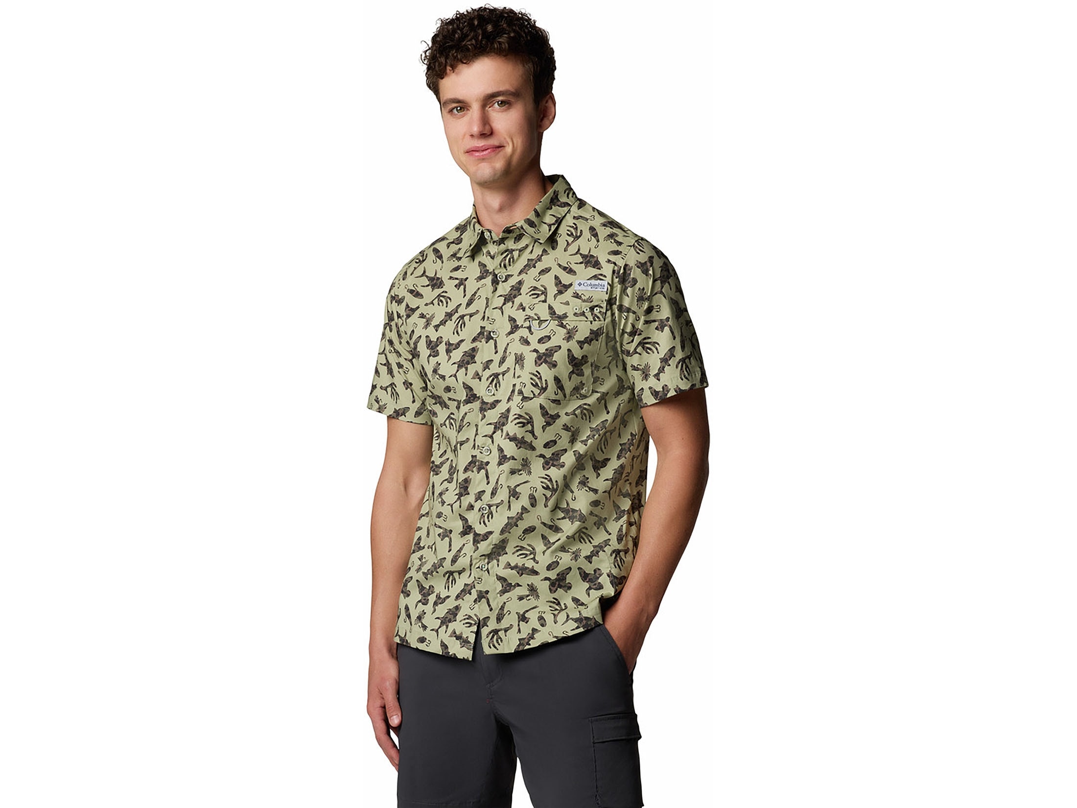 Columbia Men's Wild Cast Camp Shirt Fossil Deltahunter Camo Medium