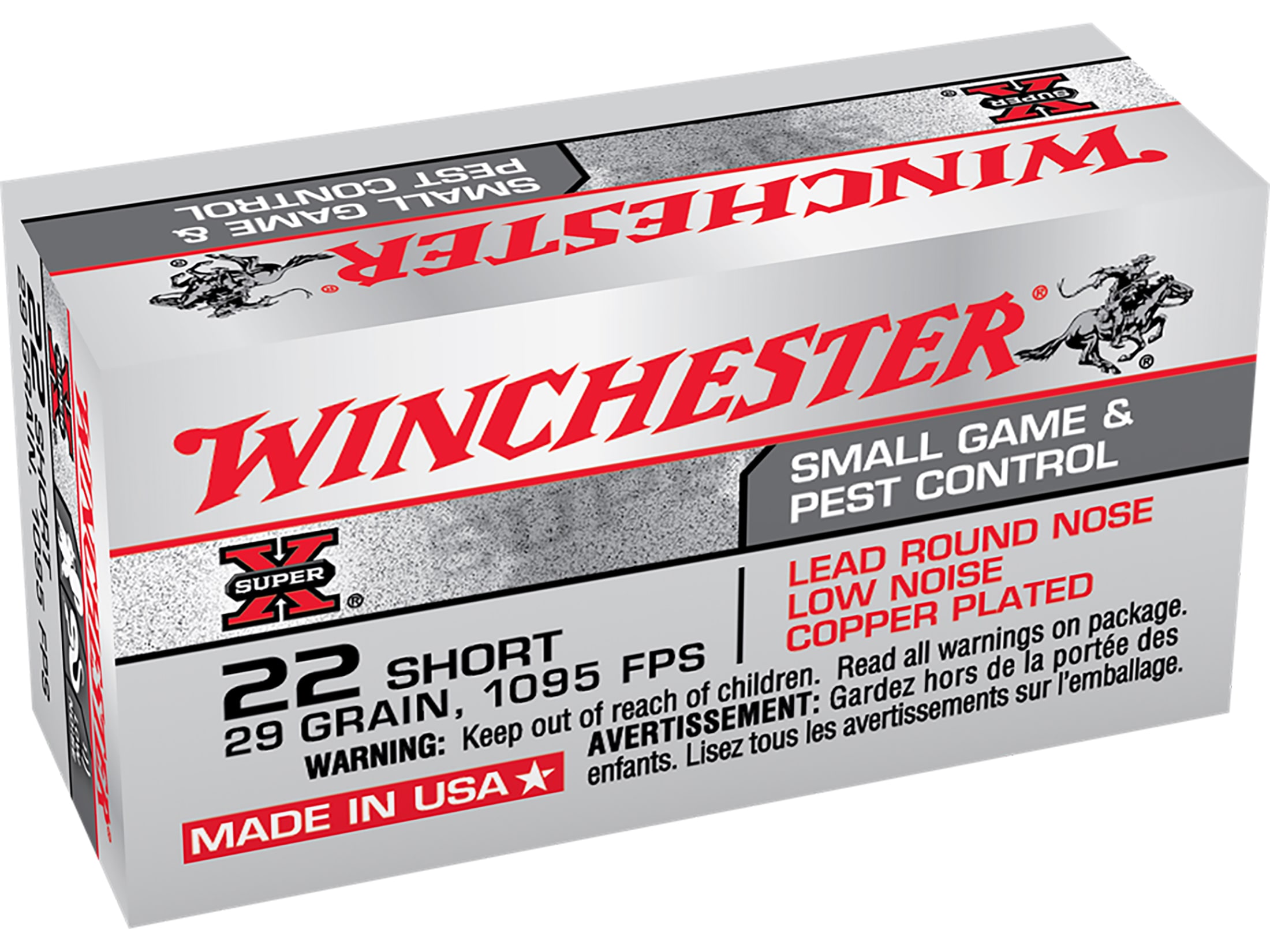 Winchester Super X 22 Short Ammo 29 Grain Plated Round Nose Box of 50