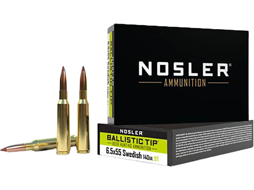 Nosler BT 6.5x55mm Swedish Mauser Ammo 140 Grain Nosler Ballistic Tip Polymer Tip Box of 20