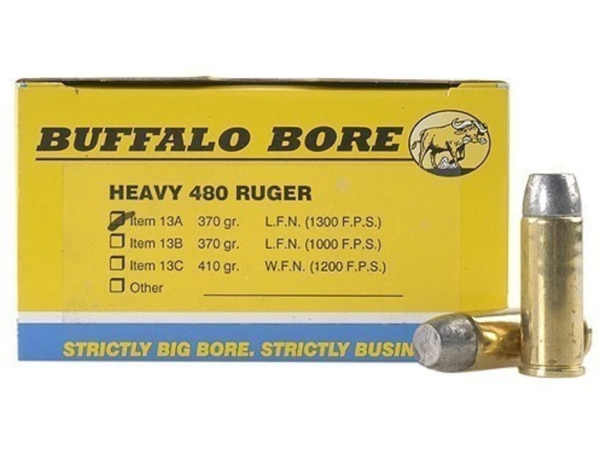 Buffalo Bore 13A20 Heavy Strictly Business 480Ruger 370gr Lead Flat Nose 20 Per Box/12 Case Centerfire, Handgun Ammunition
