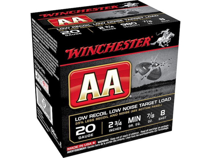 Winchester AA Featherlite Target Ammunition 20 Gauge 2-3/4" 7/8 oz #8 Shot