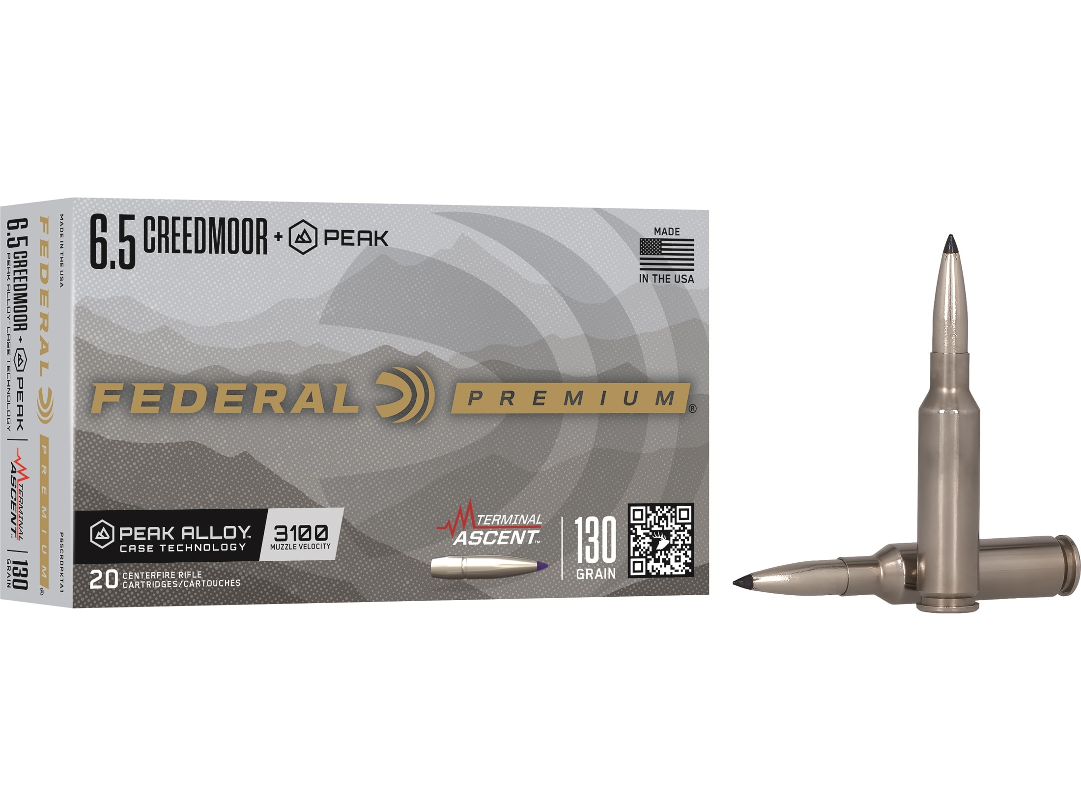 Federal Premium Terminal Ascent 6.5 Creedmoor +Peak Ammo 130 Grain Bonded Polymer Tip Box of 20
