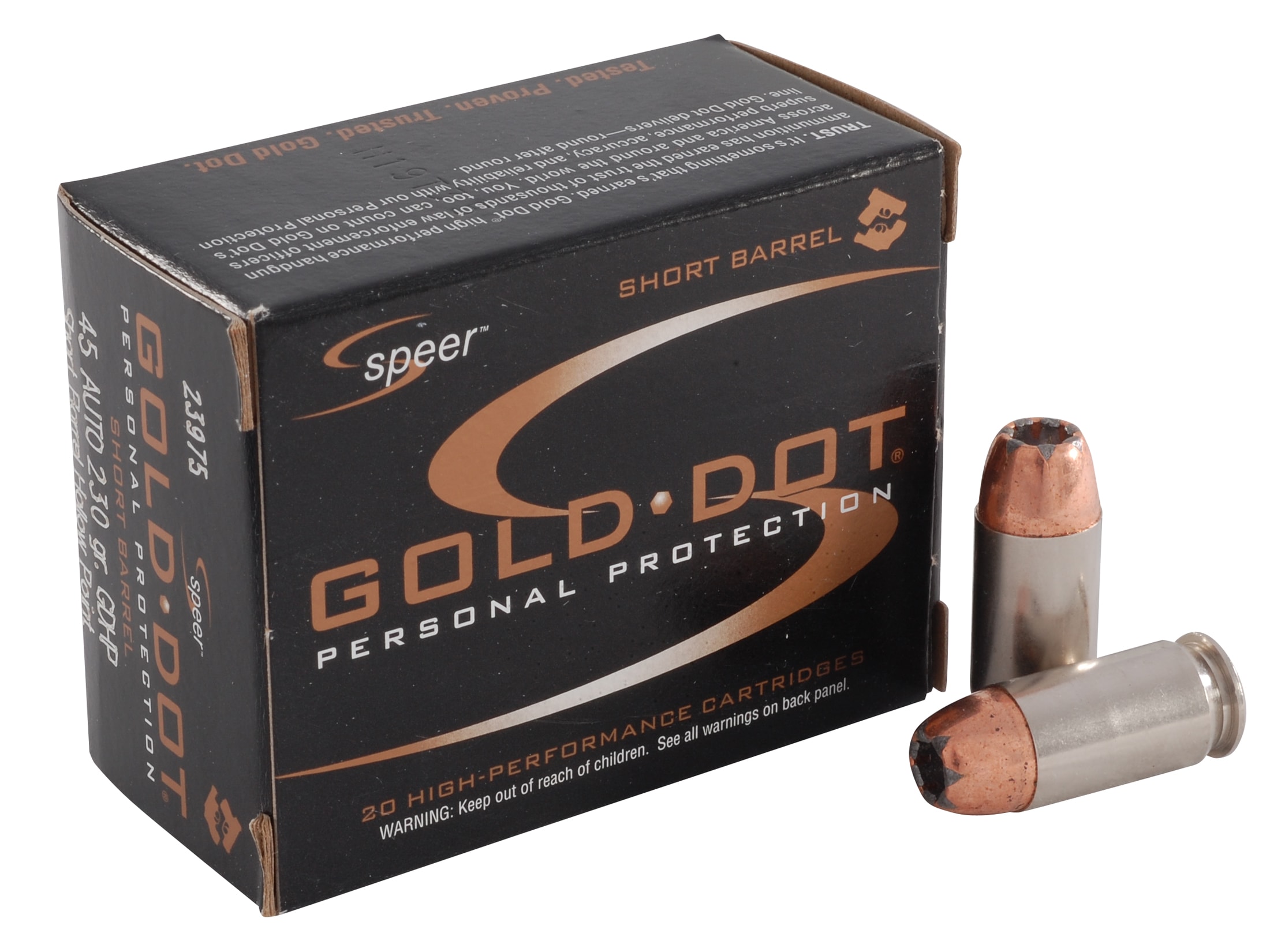 Speer Gold Dot Short Barrel 45 ACP Ammo 230 Grain Bonded Jacketed Hollow Point Case of 200 (10 Boxes of 20)