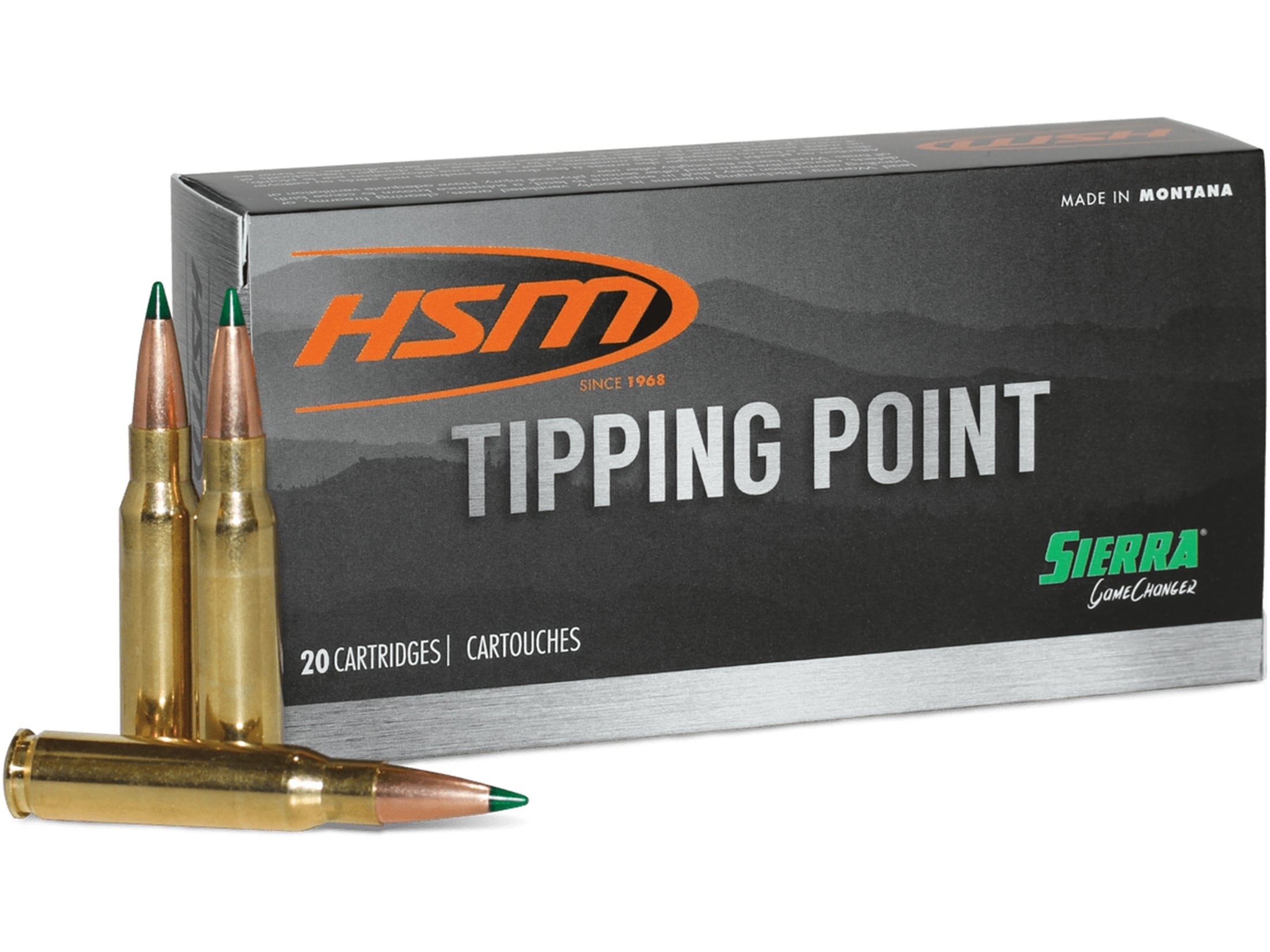 HSM Tipping Point 300 Winchester Magnum Ammo 180 Grain Sierra GameChanger Polymer Tip Box of 20
