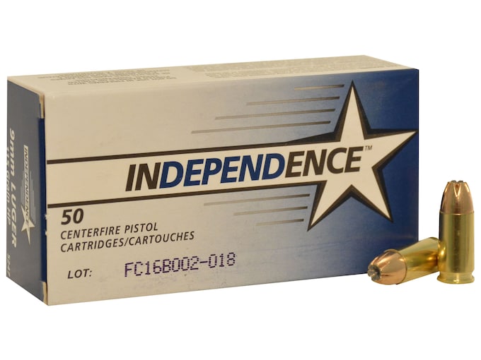Independence Ammo 9mm Luger 115 Grain Jacketed Hollow Point Box of 50