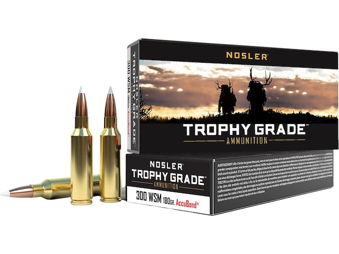Nosler Trophy Grade Ammunition 300 Winchester Short Magnum (WSM) 180 Grain AccuBond Box of 20