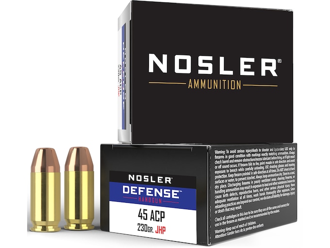 Nosler Defense Ammunition 45 ACP 230 Grain Bonded Jacketed Hollow Point Box of 20
