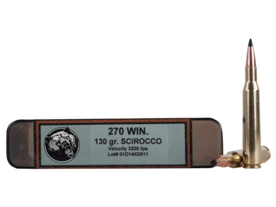 Grizzly Cartridge Trophy Grade 270 Winchester Ammo 130 Grain Swift Scirocco II Bonded Polymer Tip Box of 20