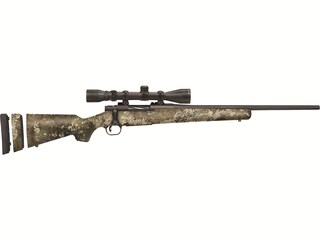 Mossberg Patriot Bolt Action Youth Centerfire Rifle 243 Winchester 20" Fluted Barrel Matte Blue and Strata Camo Straight Grip With Scope image