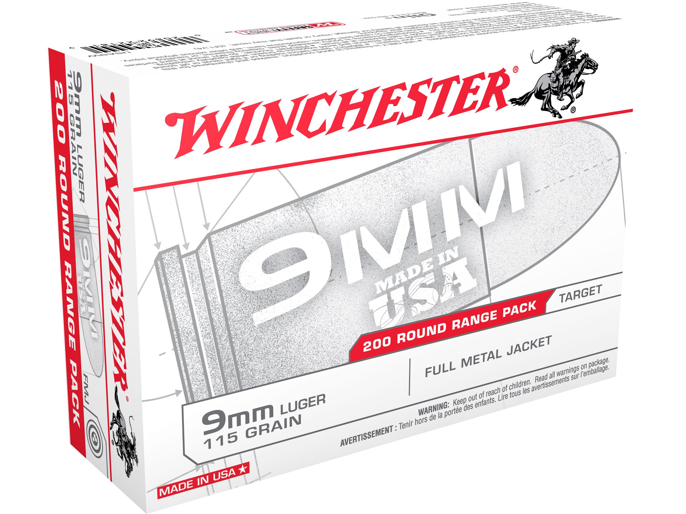 Winchester USA Range Pack Ammo 9mm Luger 115 Grain Full Metal Jacket