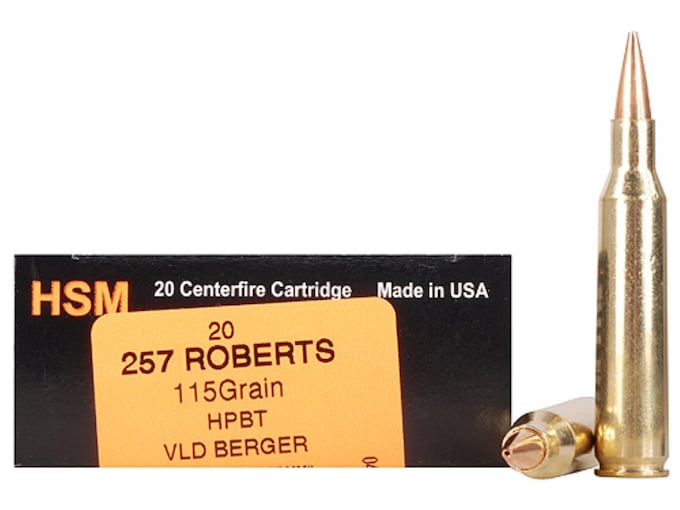 HSM Trophy Gold Ammunition 257 Roberts +P 115 Grain Berger Hunting VLD Hollow Point Boat Tail Box of 20