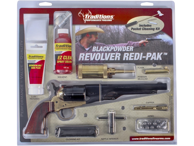 Traditions 1860 Army Redi-Pak Black Powder Revolver 44 Caliber 8" Blued Barrel Brass Frame Walnut Grips