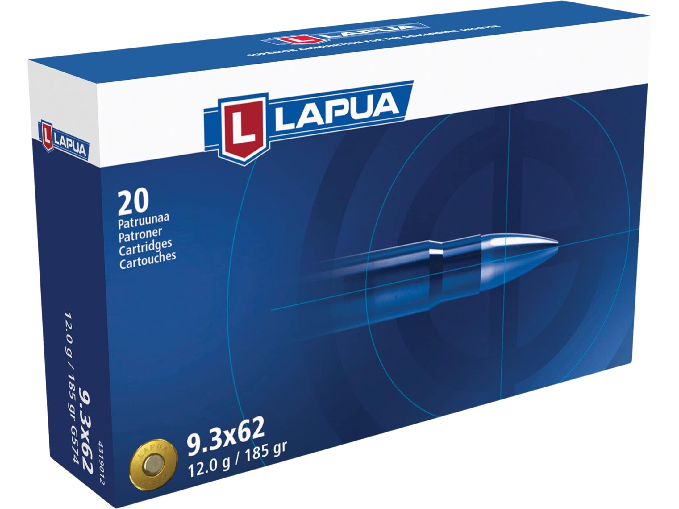 Lapua 9.3x62mm Mauser Ammo 185 Grain Jacketed Hollow Point Box of 20