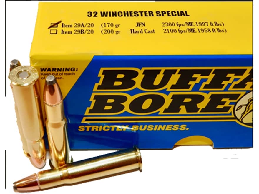 Buffalo Bore 32 Winchester Special Ammo 170 Grain Jacketed Flat Nose Box of 20