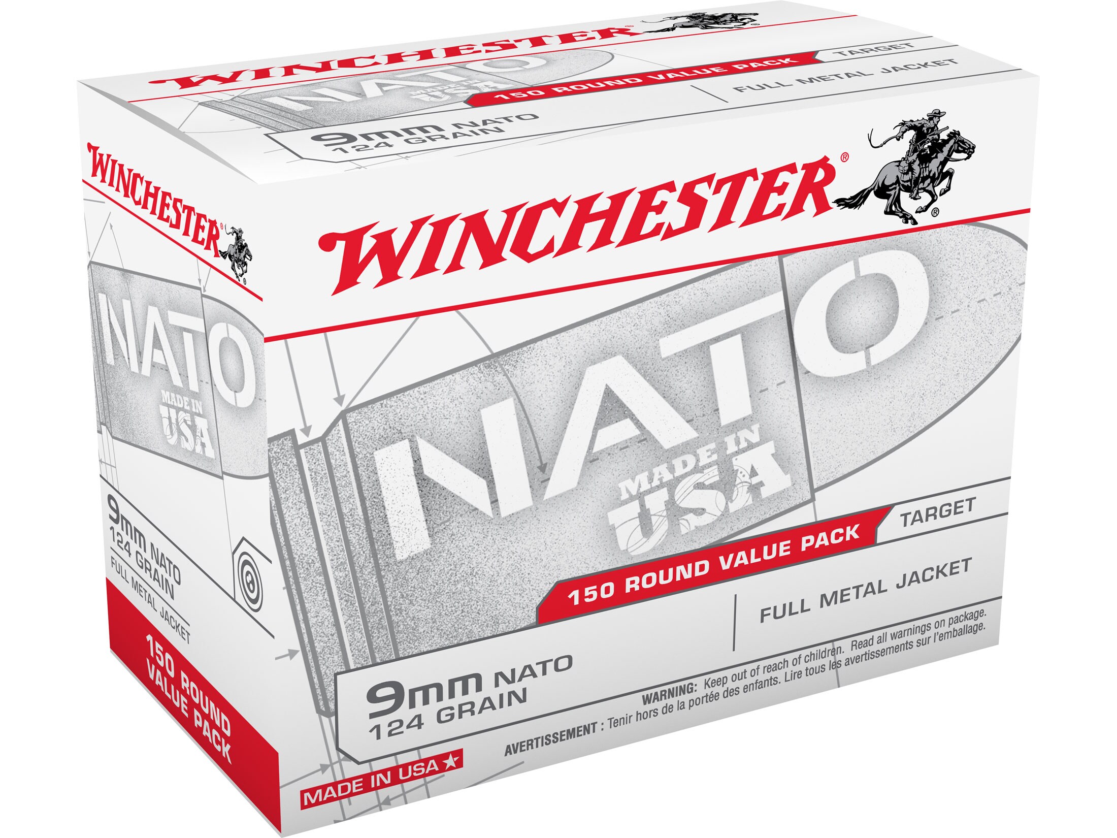 Winchester NATO Ammo 9mm Luger 124 Grain Full Metal Jacket Box of 150