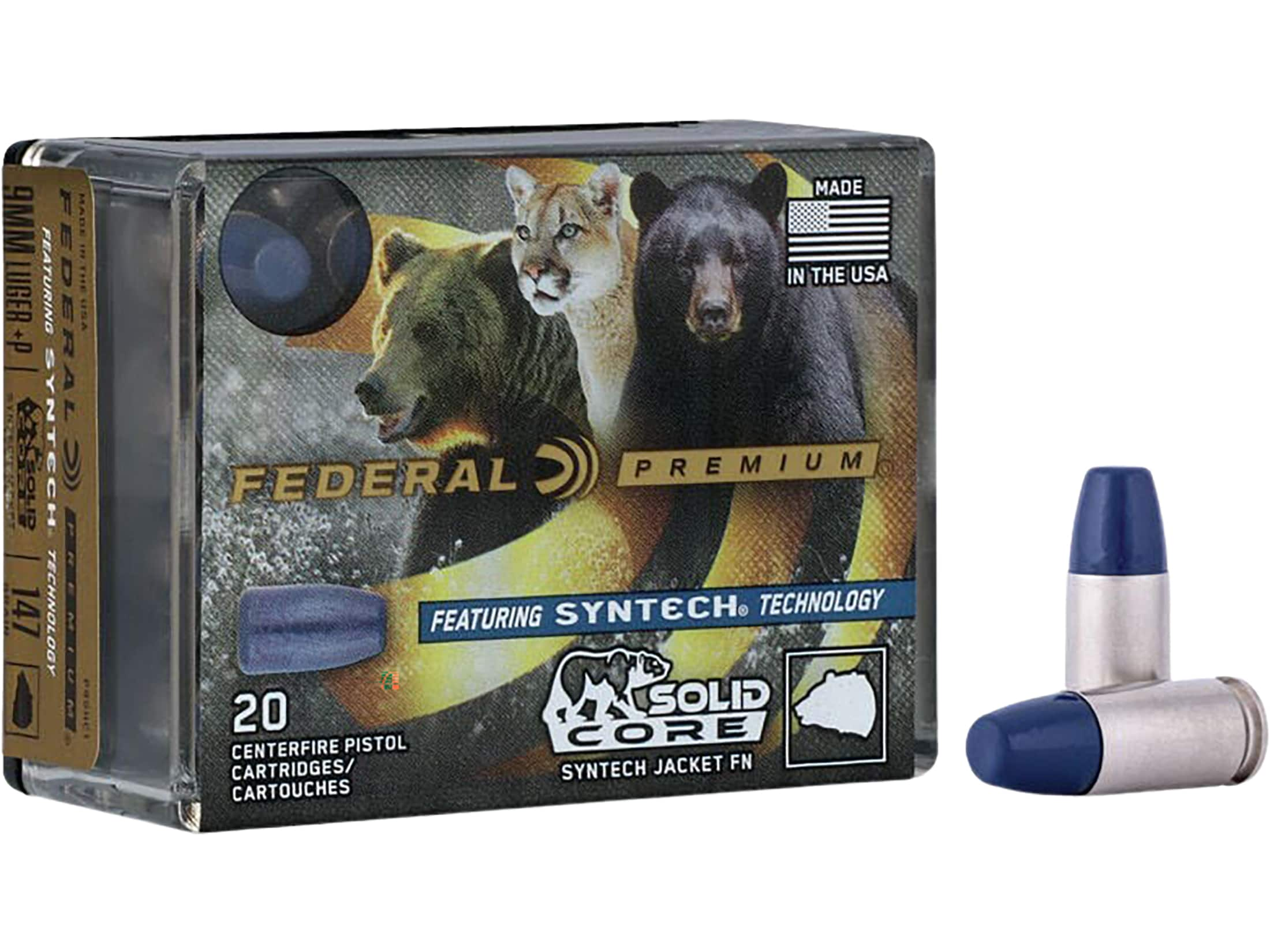 Federal Premium Syntech Solid Core 9mm Luger +P Ammo 147 Grain Federal