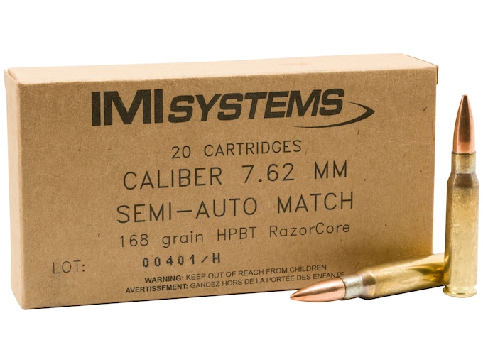 Imi ammo 7 62x51mm nato 168 grain razor core hollow point boat tail