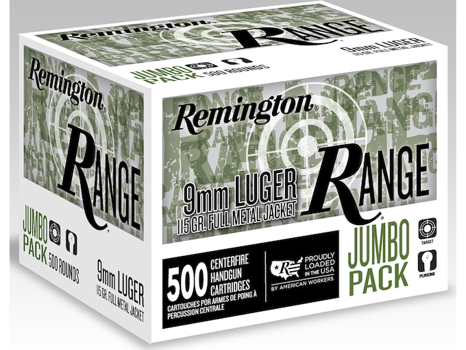 Remington Range Ammo 9mm Luger 115 Grain Full Metal Jacket Case Of 500 6756