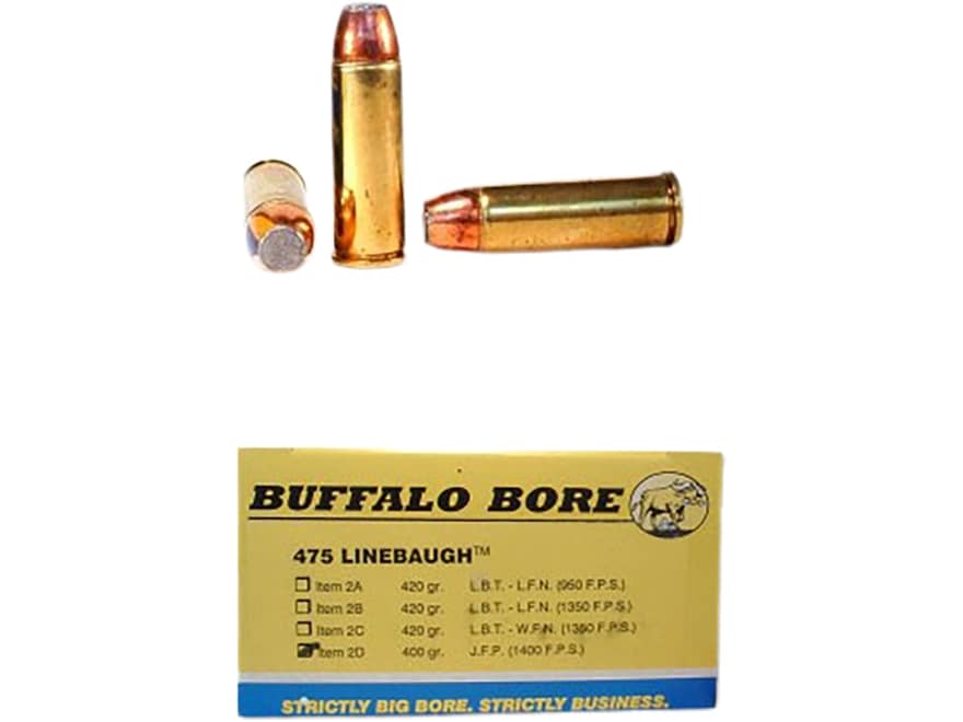 Buffalo Bore Dangerous Game 475 Linebaugh Ammo 400 Grain Jacketed Flat Nose Box of 20