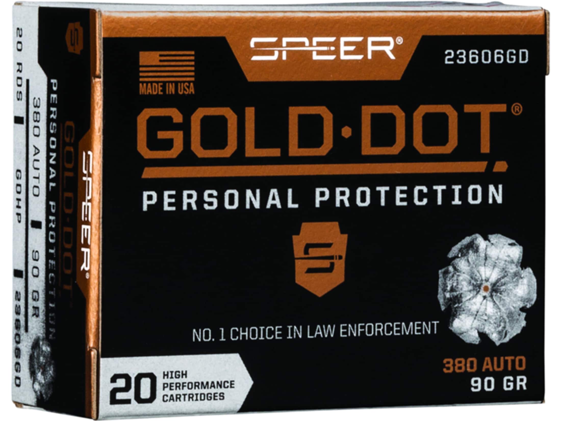 Speer Gold Dot 380 ACP Ammo 90 Grain Bonded Jacketed Hollow Point Case of 200 (10 Boxes of 20)