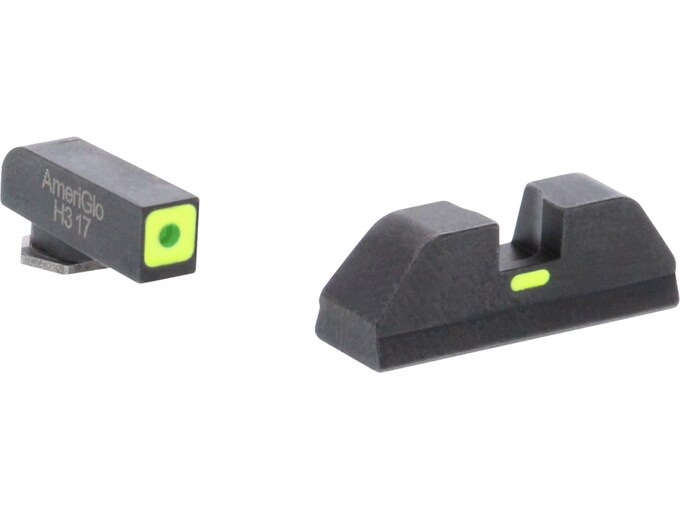 Ameriglo CAP Sight Set Glock 17, 19, 19X, 26, 45 Gen 5 Square Front with Luminous Green Outline, Luminous Green Line Rear