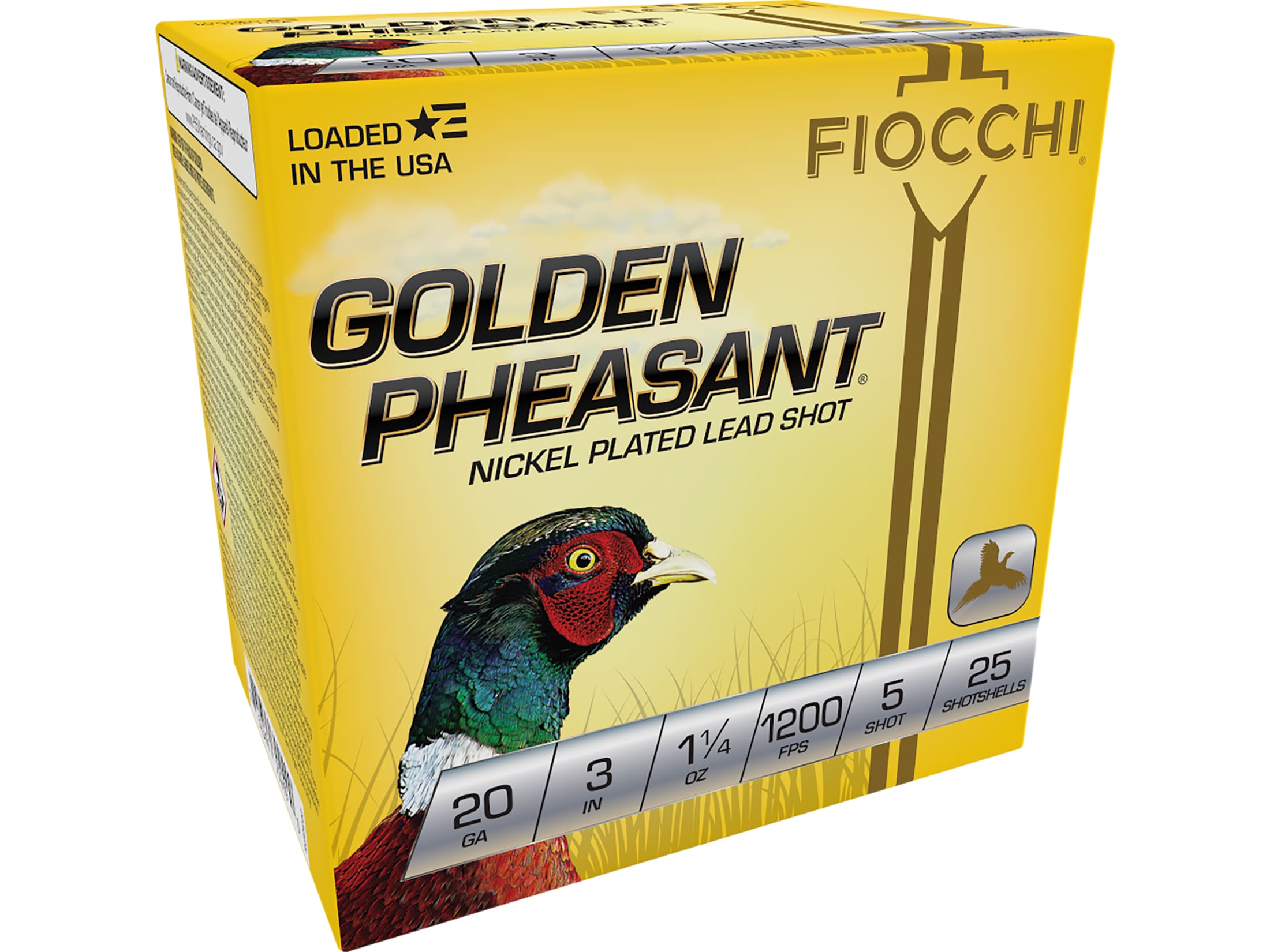 Fiocchi Golden Pheasant 20 Ga Ammo 2-3/4 #6 Nickel Plated Lead Shot