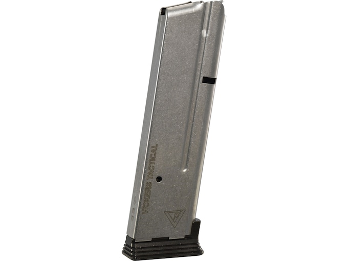 Wilson Combat Vickers Duty Magazine ETM-V with Base Pad 1911 Government, Commander 9mm Luger 10-Round Stainless Steel