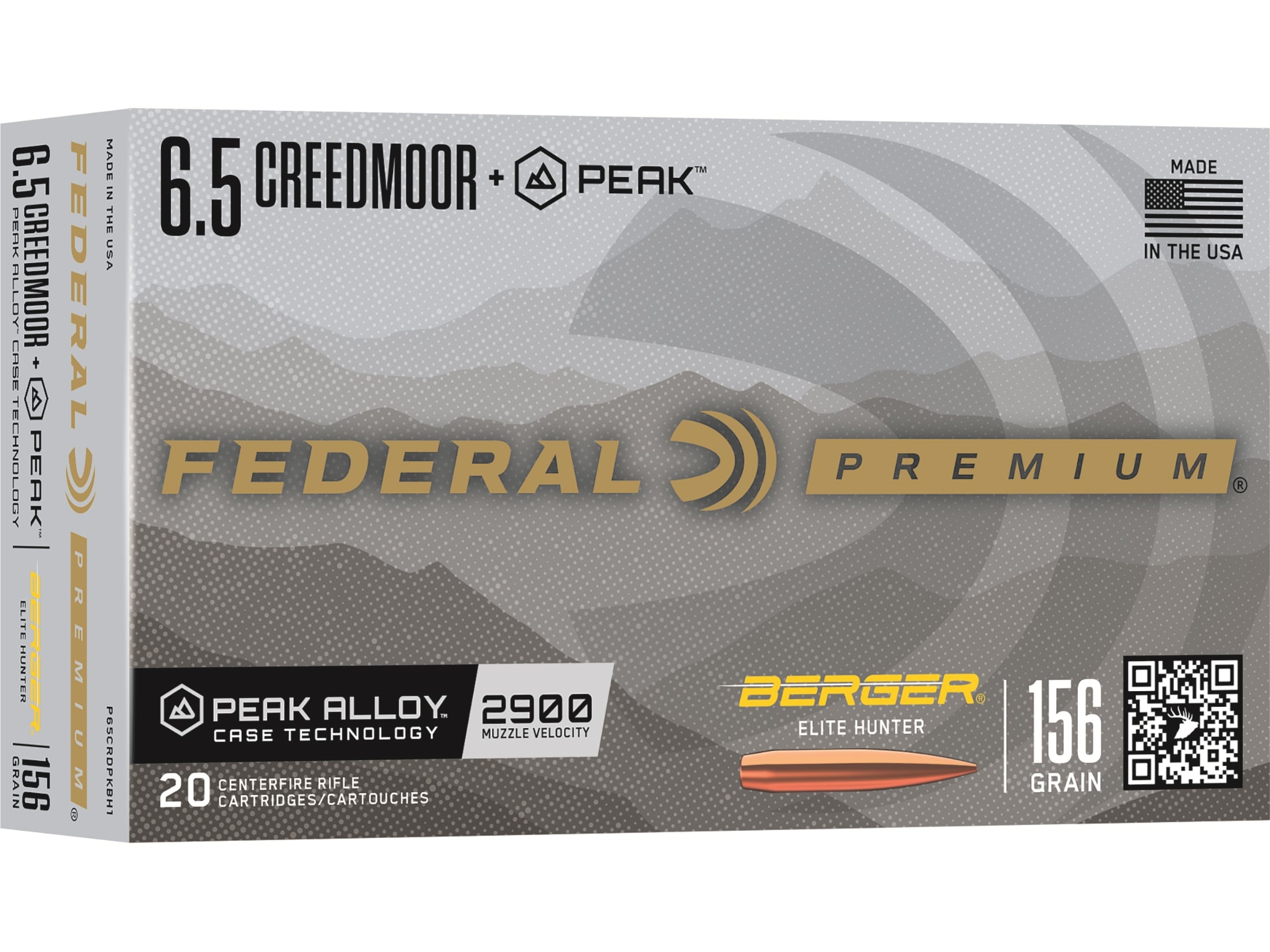 Federal Premium 6.5 Creedmoor +Peak Ammo 156 Grain Berger Elite Hunter Jacketed Hollow Point Box of 20