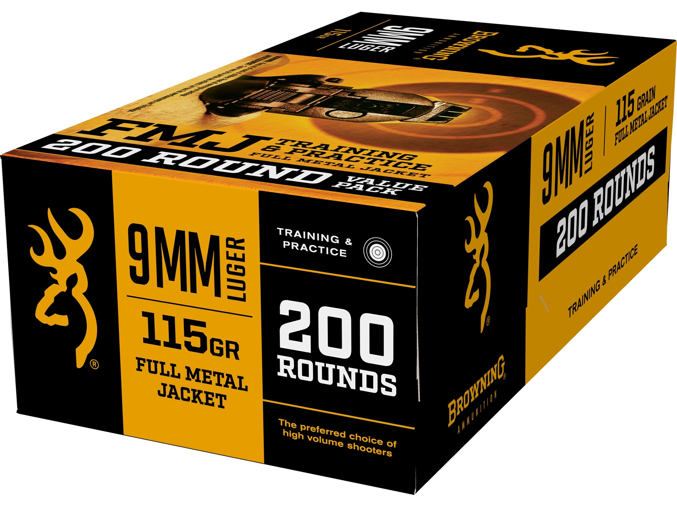 Browning FMJ 9mm Luger Ammo 115 Grain Full Metal Jacket Case of 1000 (5 Boxes of 200)