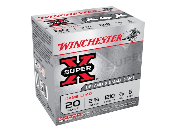 Winchester Super-X Game Load Ammunition 20 Gauge 2-3/4" 7/8 oz #6 Shot Box of 25