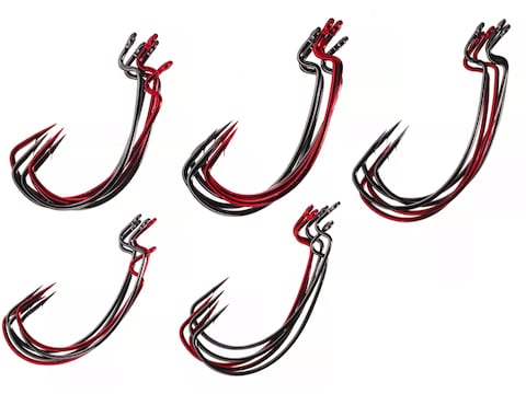 Gamakatsu EWG Assorted Worm Hook #2/0-4/0 Black/Red 25PK