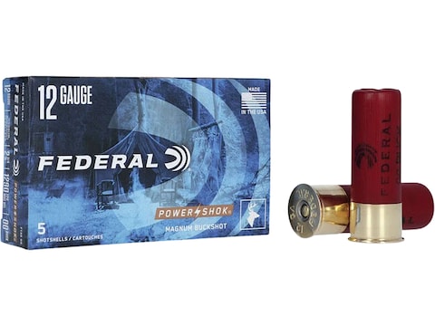 Federal Power-Shok 12 Gauge Ammo 2-3/4" #00 Buckshot 12 Pellets Box of 5