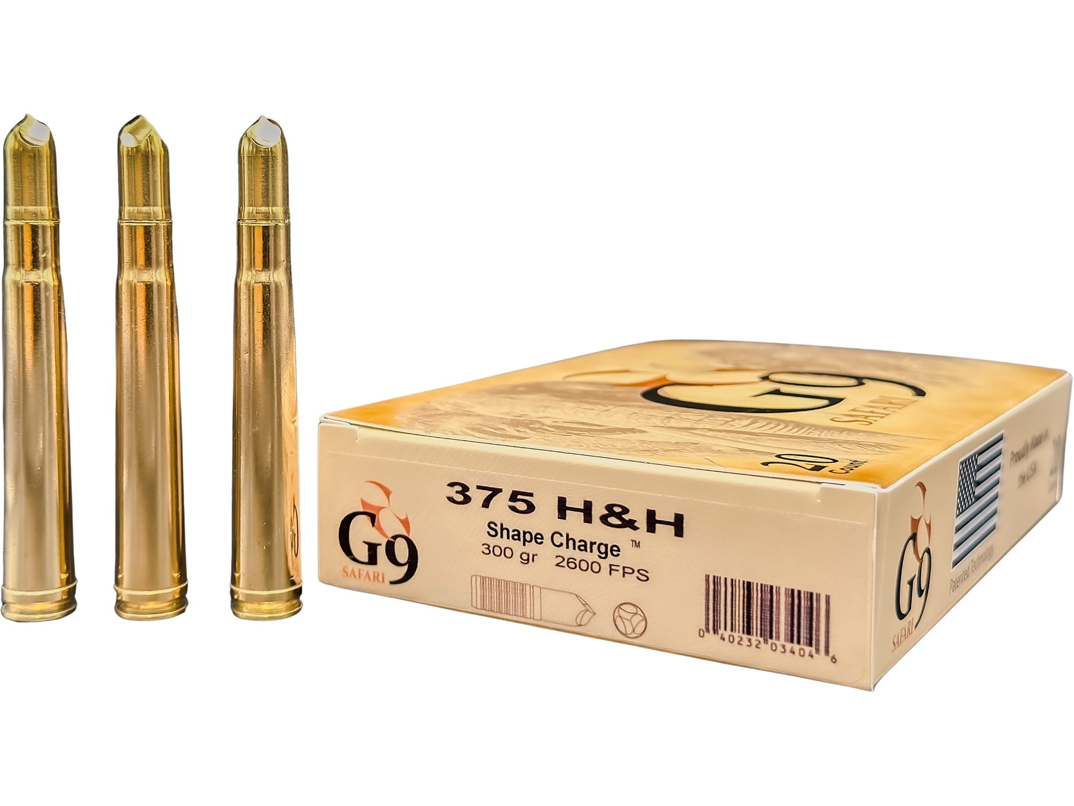 G9 Defense Safari 375 H&H Magnum Ammo 300 Grain Fluted Lead Free Box of 20