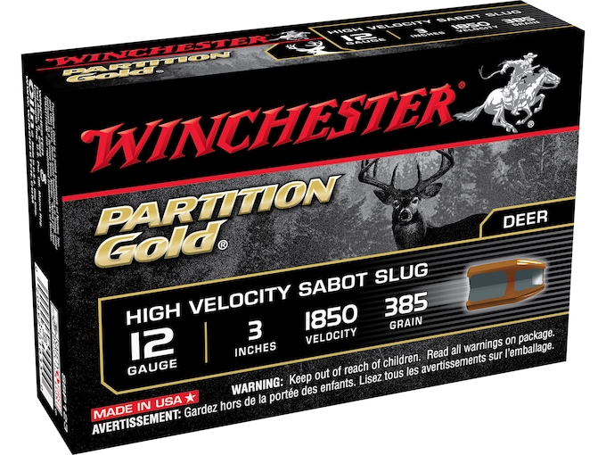 Winchester Ammo 12 Ga 3 385 Grain Partition Gold Sabot Slug Box of 5