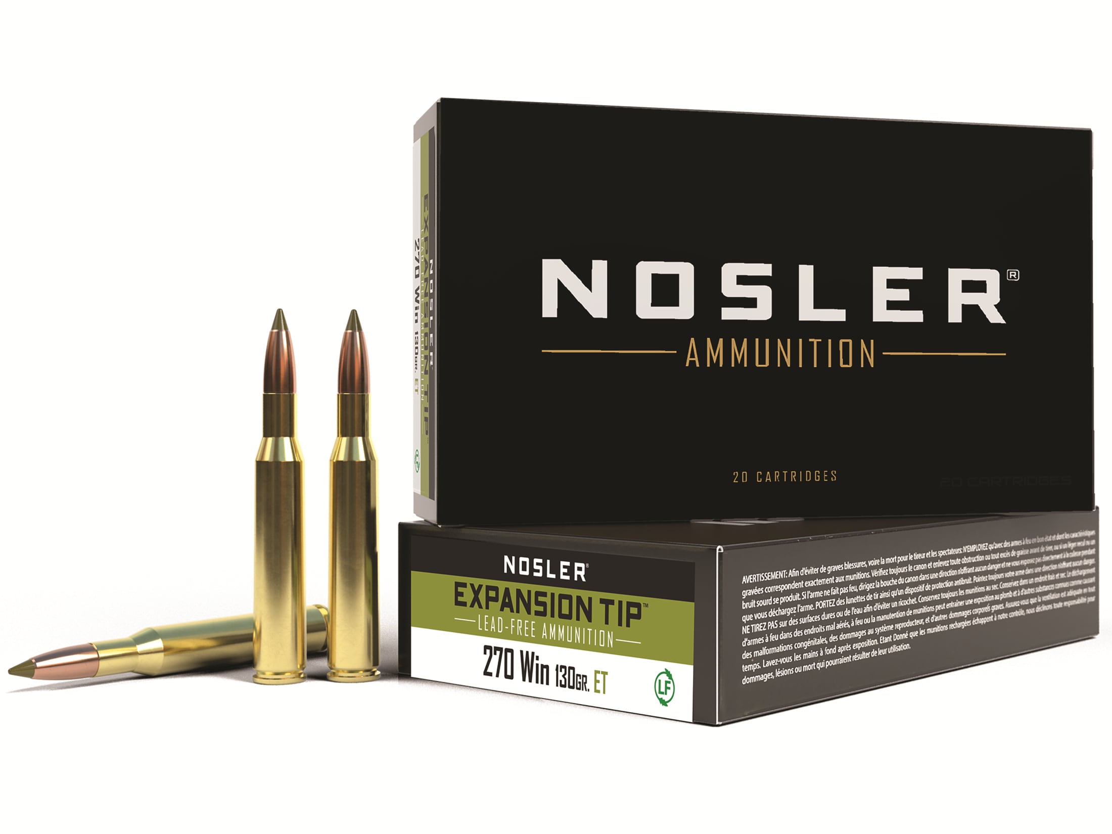 Nosler E-Tip 270 Winchester Ammo 130 Grain Expansion Tip (E-Tip) Polymer Tip Lead Free Box of 20