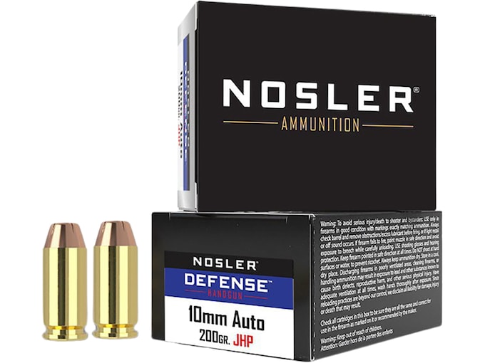Nosler Defense Ammunition 10mm Auto 200 Grain Jacketed Hollow Point Box of 20