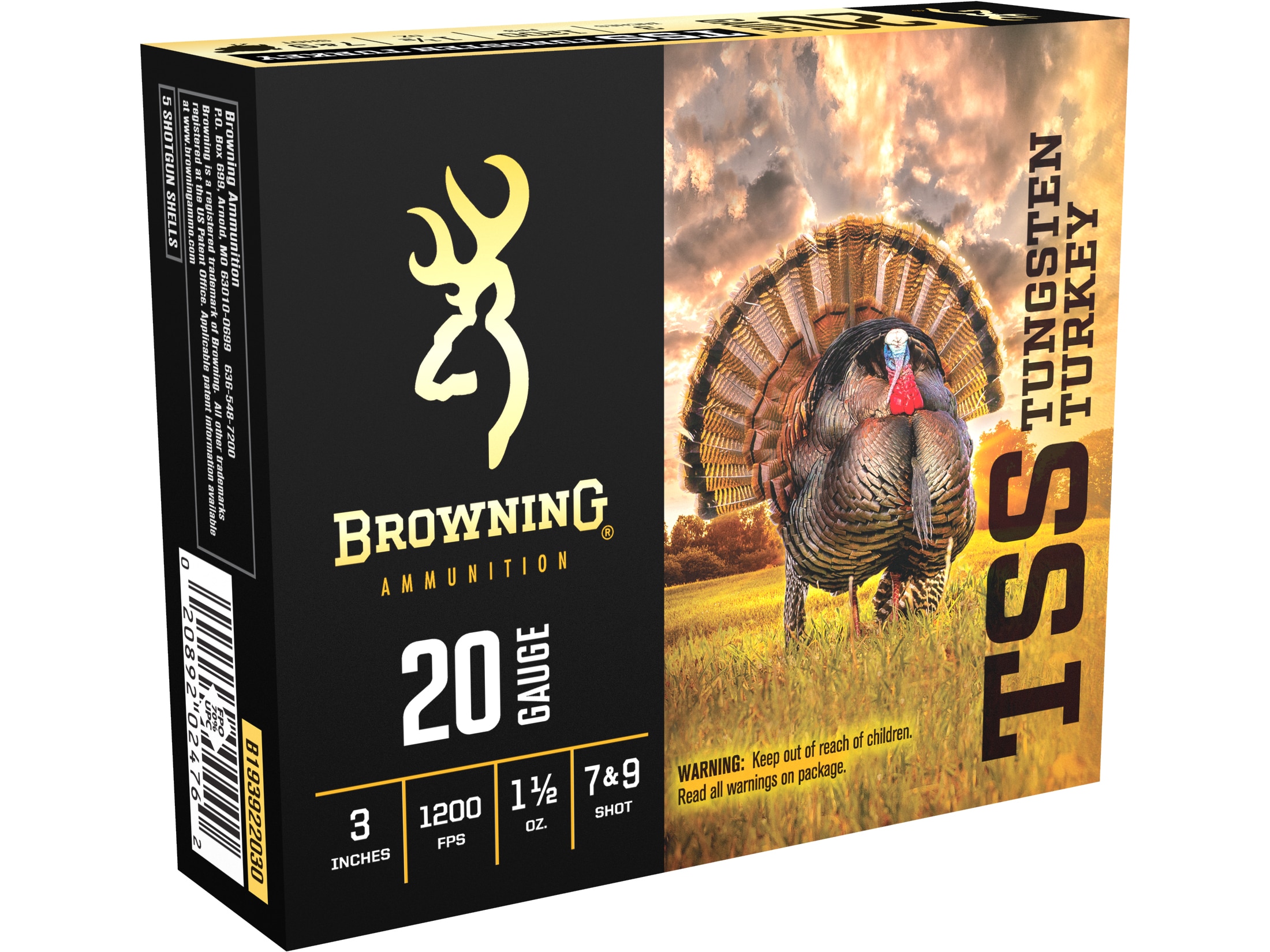 Browning TSS Turkey 20 Ga Ammo 3 #7 Tungsten Shot 1-1/2oz Box of 5