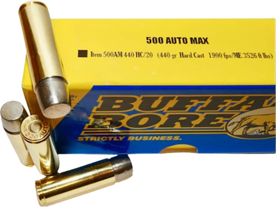 Buffalo Bore 500 Auto Max Ammo 440 Grain Hard Cast Lead Flat Nose Box of 20