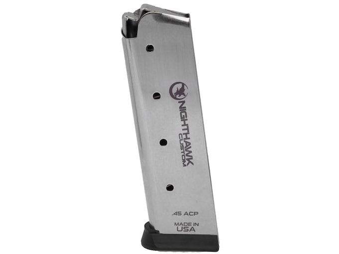 Nighthawk Custom Magazine with Extended Base Pad 1911 Government, Commander 45 ACP 8-Round Stainless Steel