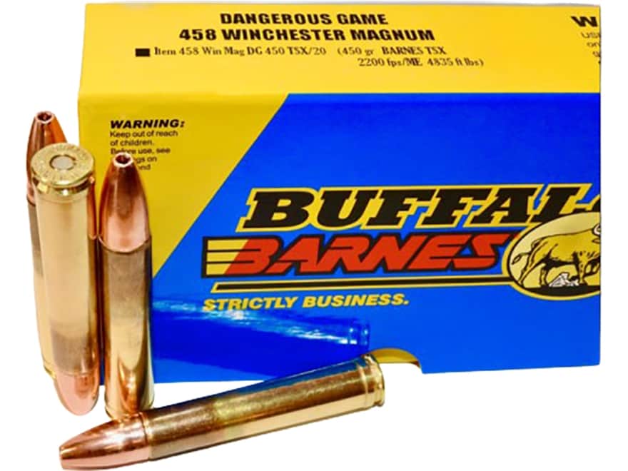 Buffalo Bore Dangerous Game 458 Winchester Magnum Ammo 450 Grain Barnes TSX Solid Hollow Point Lead Free Box of 20