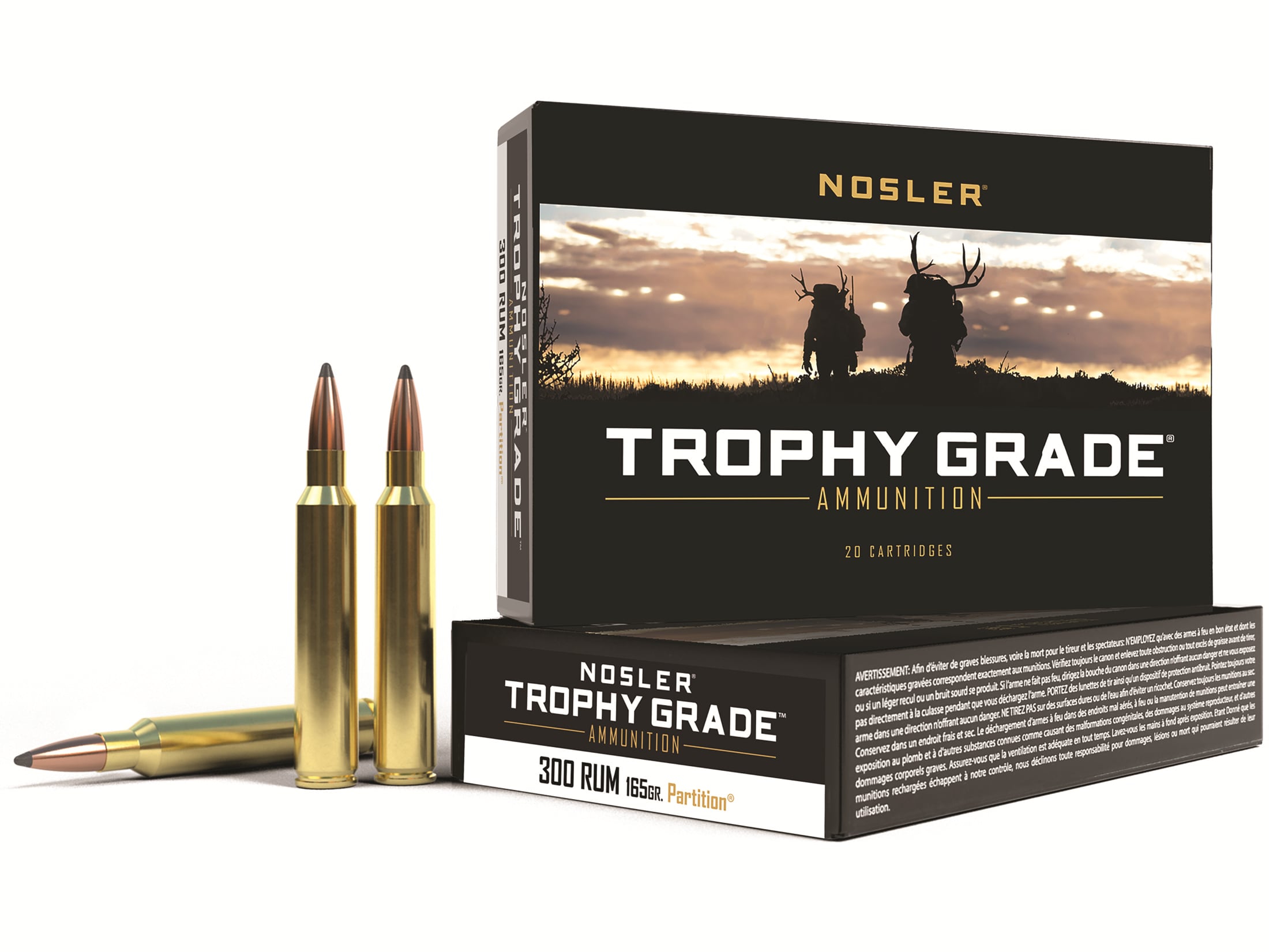 Nosler 60064 Trophy Grade 300RUM 165gr Nosler Spitzer Partition 20 Per Box/10 Case Centerfire, Rifle Ammunition