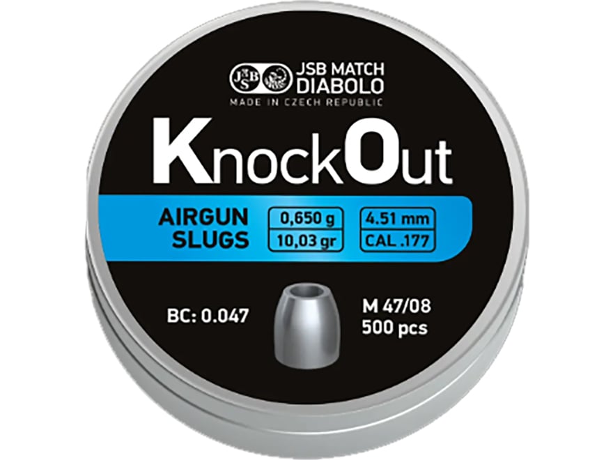 JSB Knock Out MK3 Slugs Air Gun Pellets 177 Caliber 10.03 Grain 4.51mm Head-Size Tin of 500