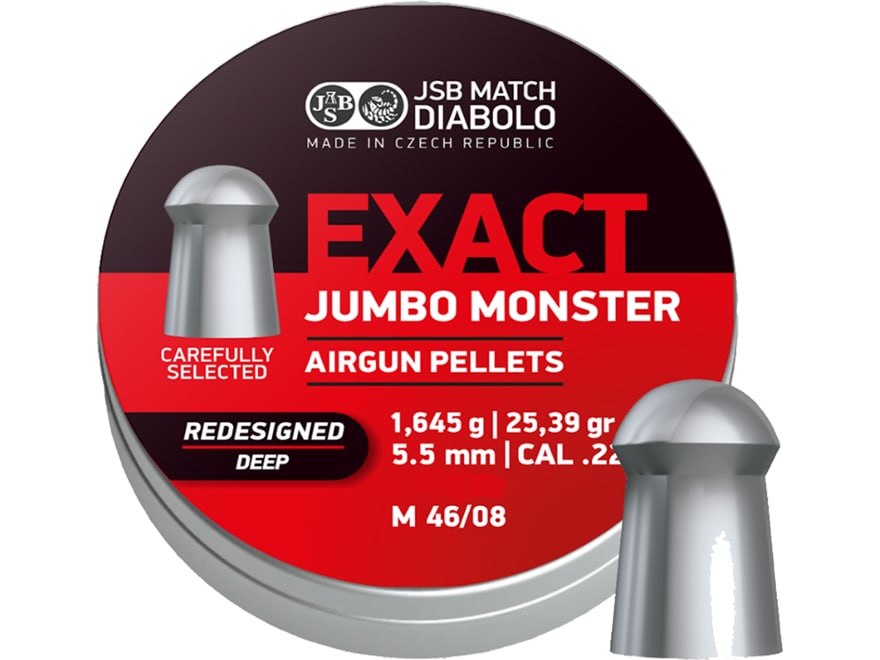 JSB Exact Jumbo Monster Deep Skirt Air Gun Pellets 22 Caliber 25.39 Grain Tin of 350