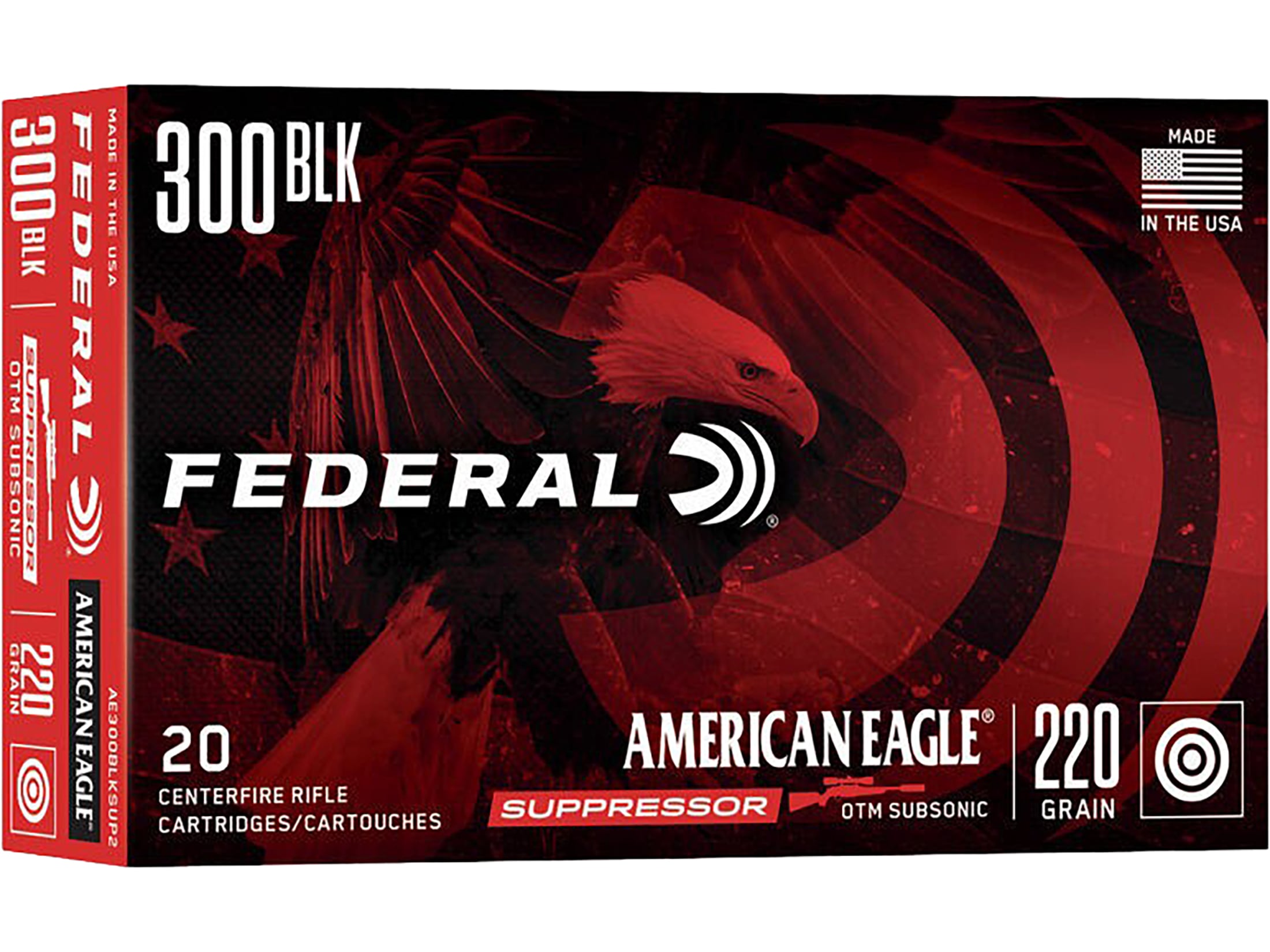 Federal American Eagle Subsonic 300 AAC Blackout Ammo 220 Grain Jacketed Hollow Point Case of 500 (25 Boxes of 20)