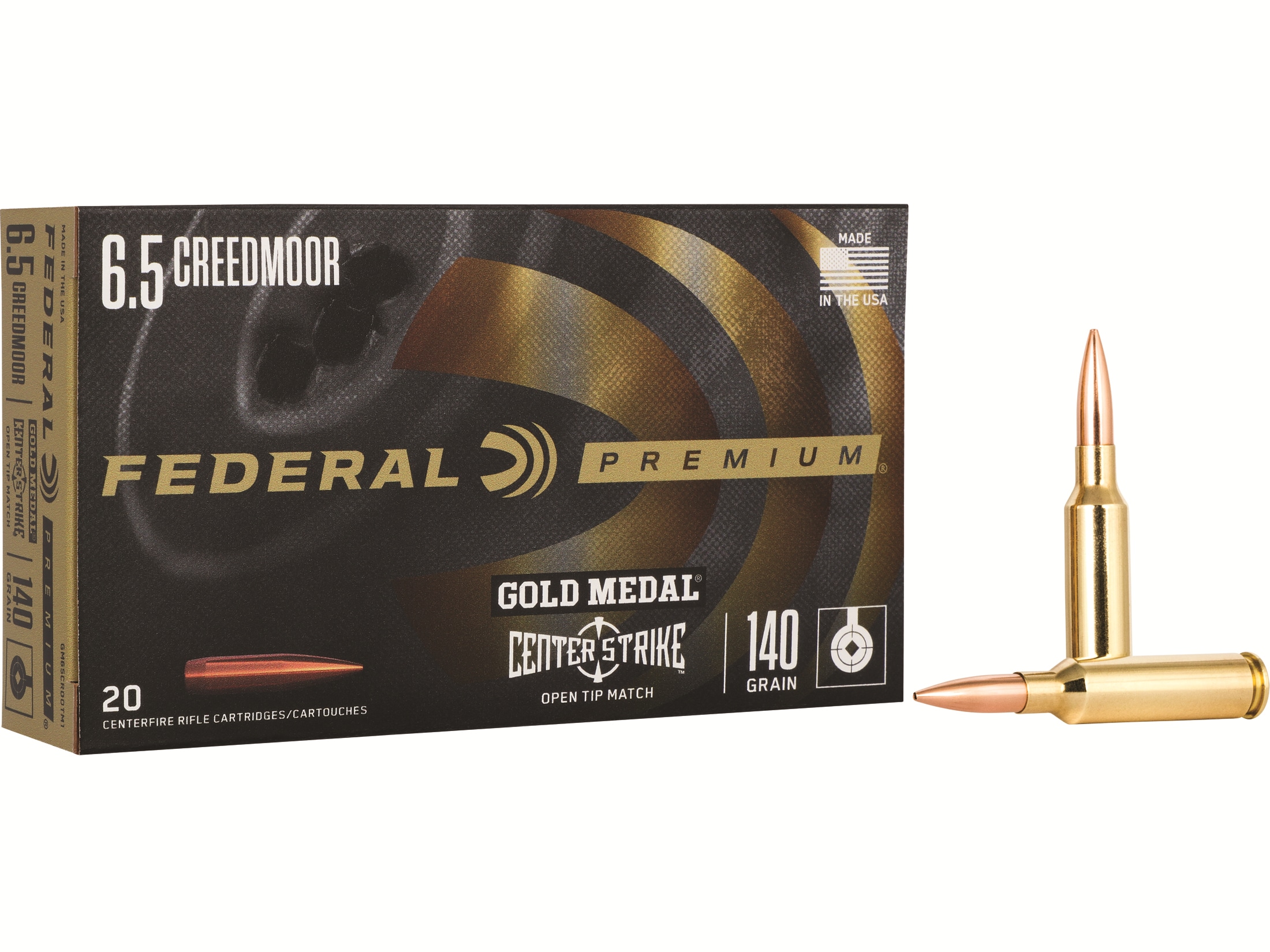 Federal Premium Gold Medal Centerstrike 6.5 Creedmoor Ammo 140 Grain Jacketed Hollow Point Case of 200 (10 Boxes of 20)