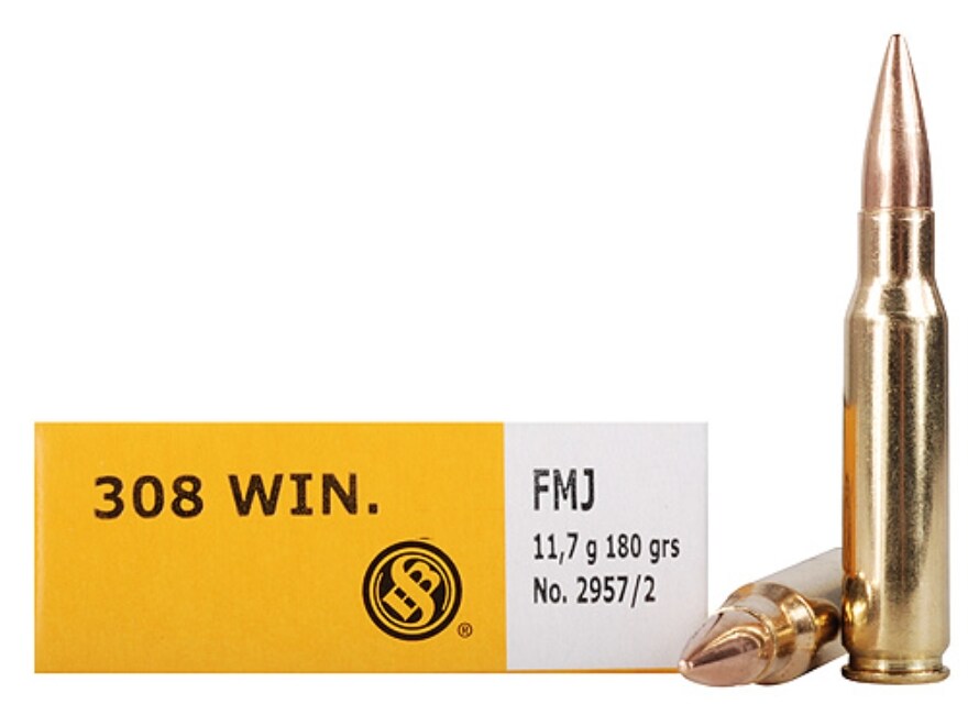 Sellier & Bellot 308 Winchester Ammo 180 Grain Full Metal Jacket Case of 500 (25 Boxes of 20)