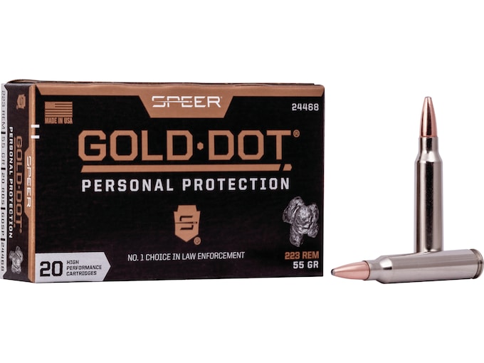 Speer Gold Dot Ammunition 223 Remington 55 Grain Gold Dot Bonded Soft Point Box of 20