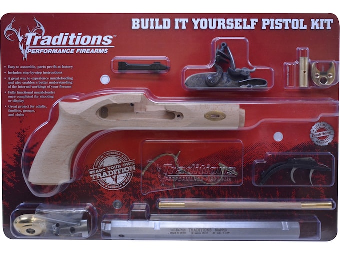 Traditions Trapper Muzzleloading Pistol Kit 50 Caliber Flintlock 9.75" Barrel Hardwood Frame