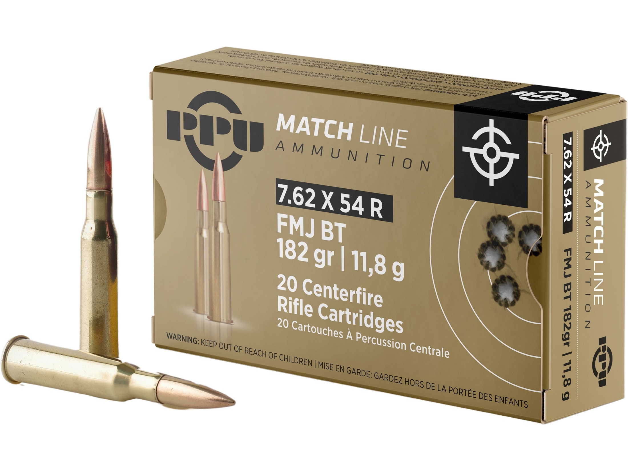 PPU Match 7.62x54mm Rimmed Russian Ammo 182 Grain Full Metal Jacket